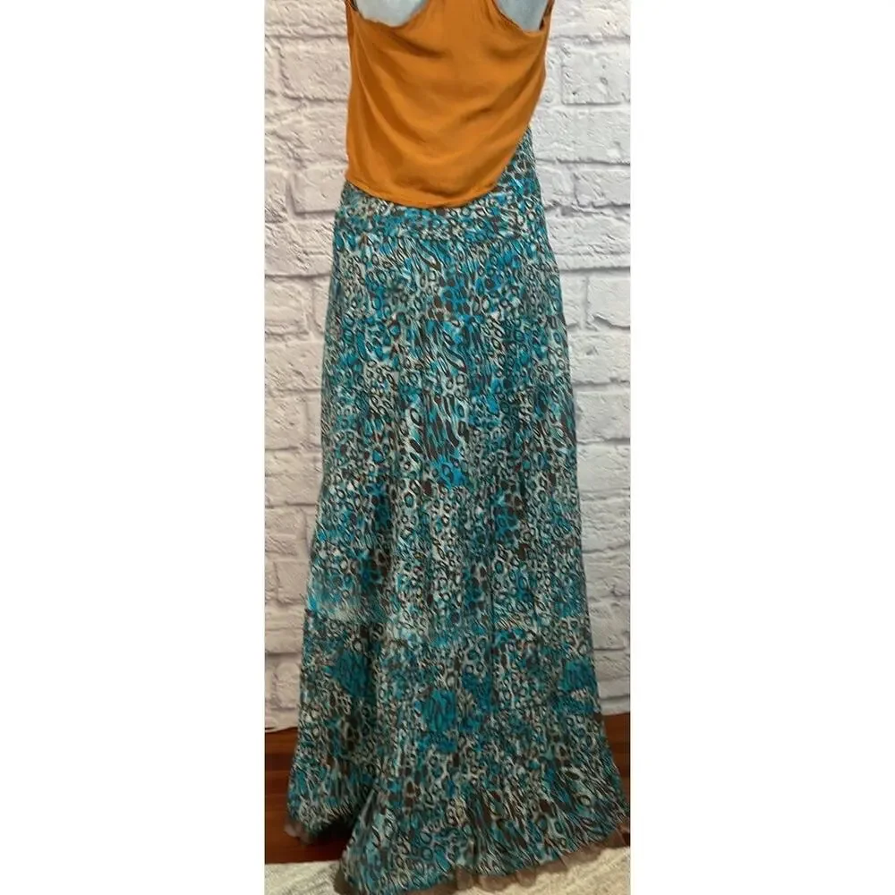 Vintage Animal Print Tiered Maxi Skirt